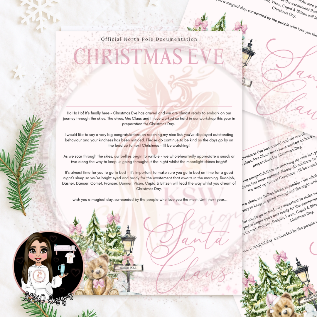 North Pole Bear Pink - Christmas Eve Letter