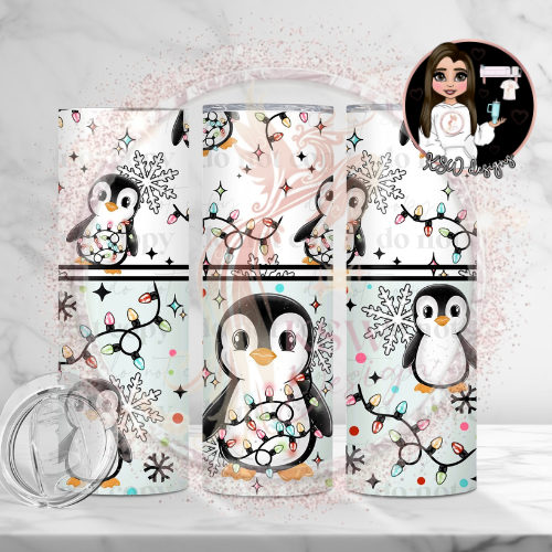 Festive Penguin Christmas Lights 20oz Tumbler