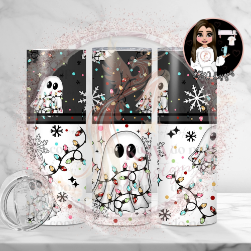 Festive Ghost Christmas Lights 20oz Tumbler