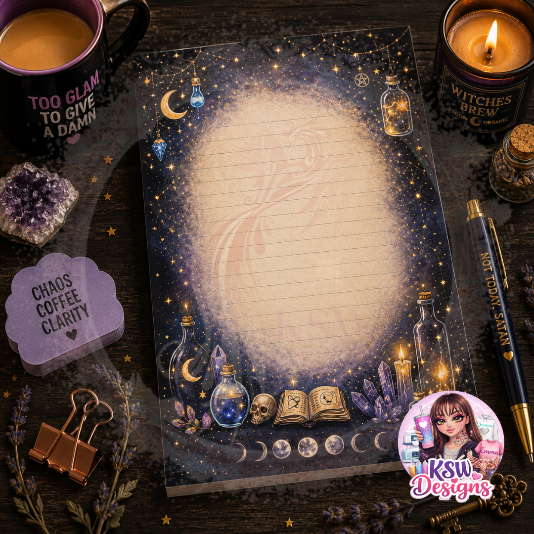 Celestial Witchy Lined Notepad | A4 & A5 Moon & Crystal Writing Pad