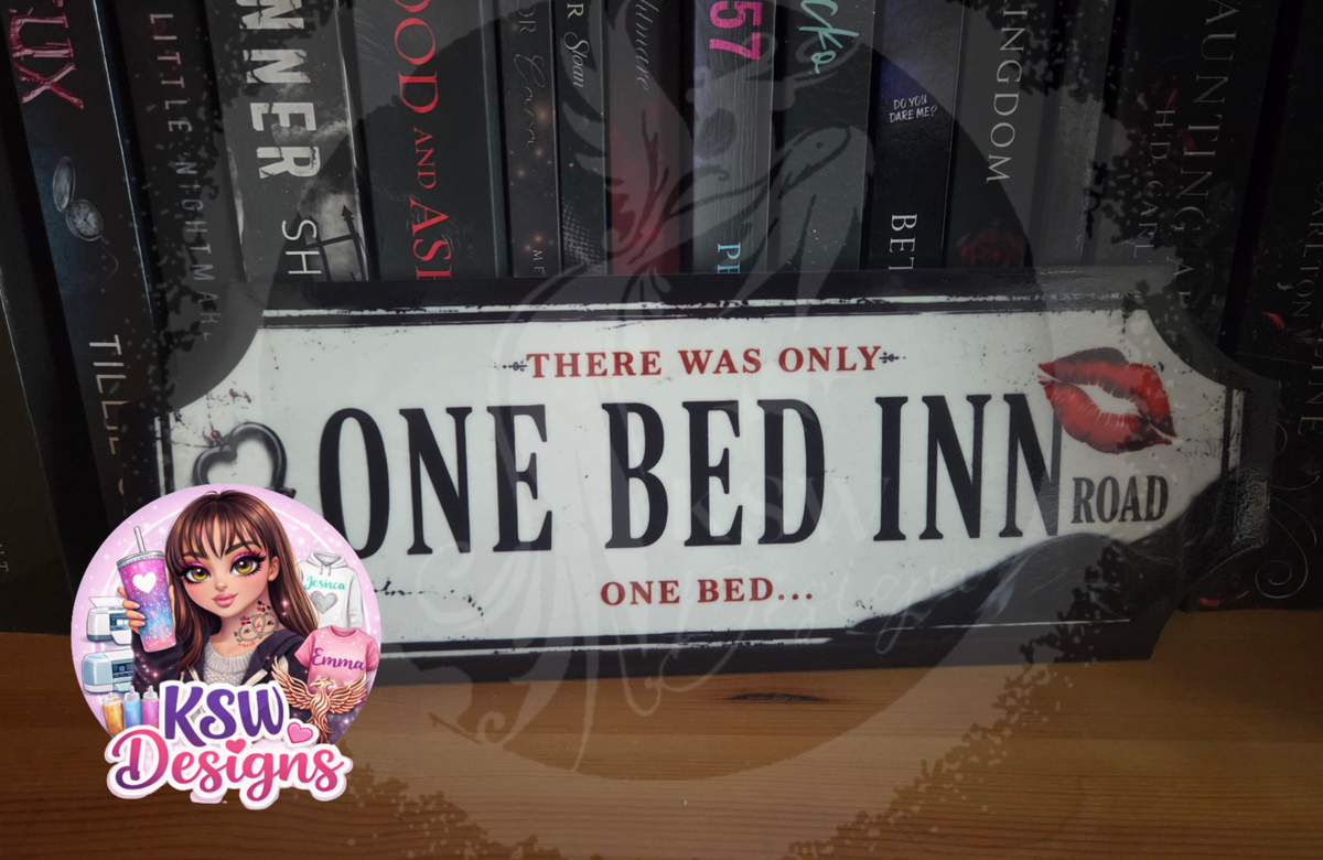 One Bed Inn Road Acrylic Shelf Sign – Dark Romance Trope Decor