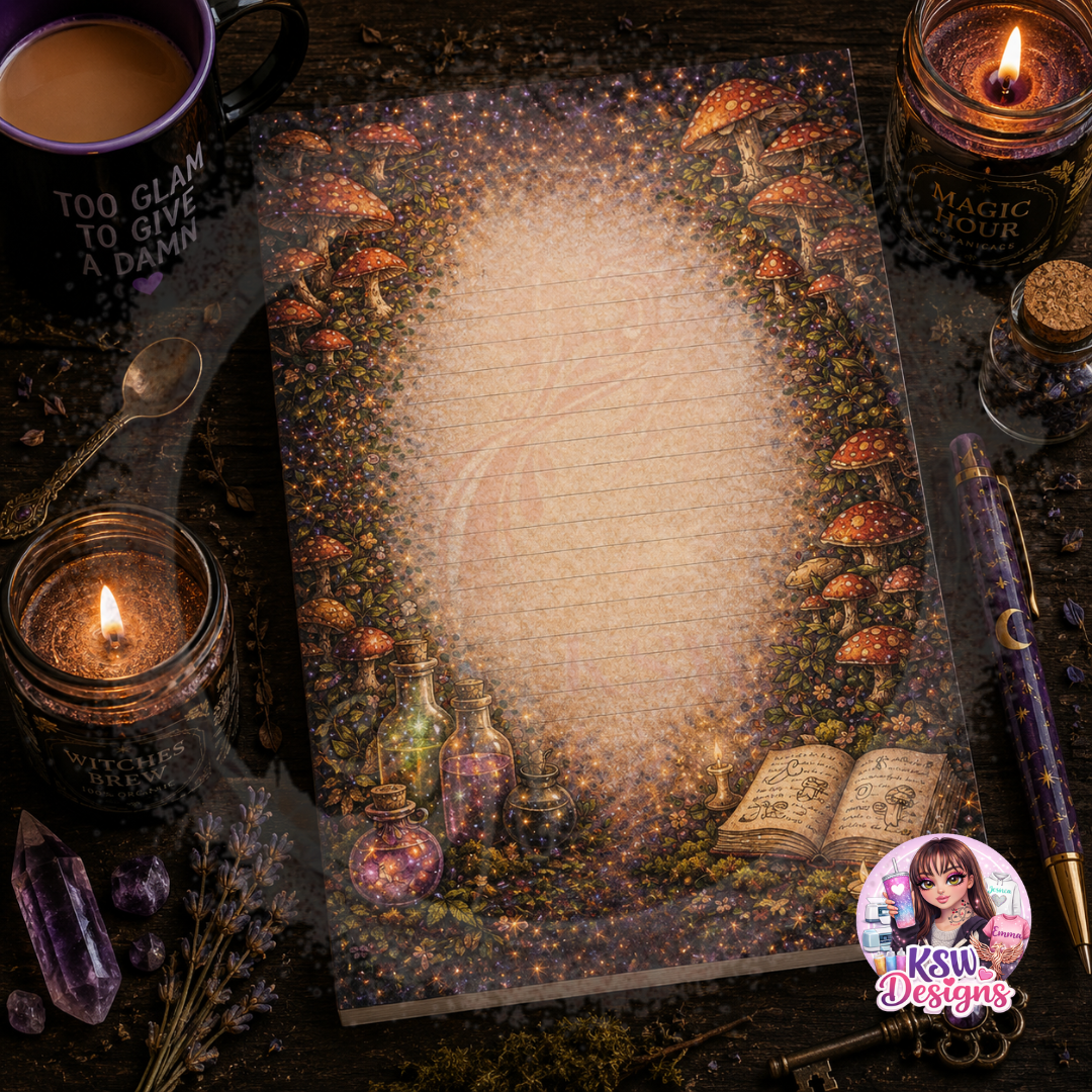 Enchanted Mushroom Lined Notepad | A4 & A5 Magical Forest Writing Pad