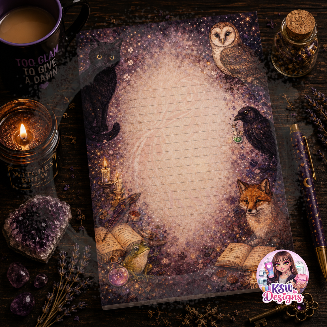 Enchanted Familiar Lined Notepad | A4 & A5 Witchy Animal Writing Pad