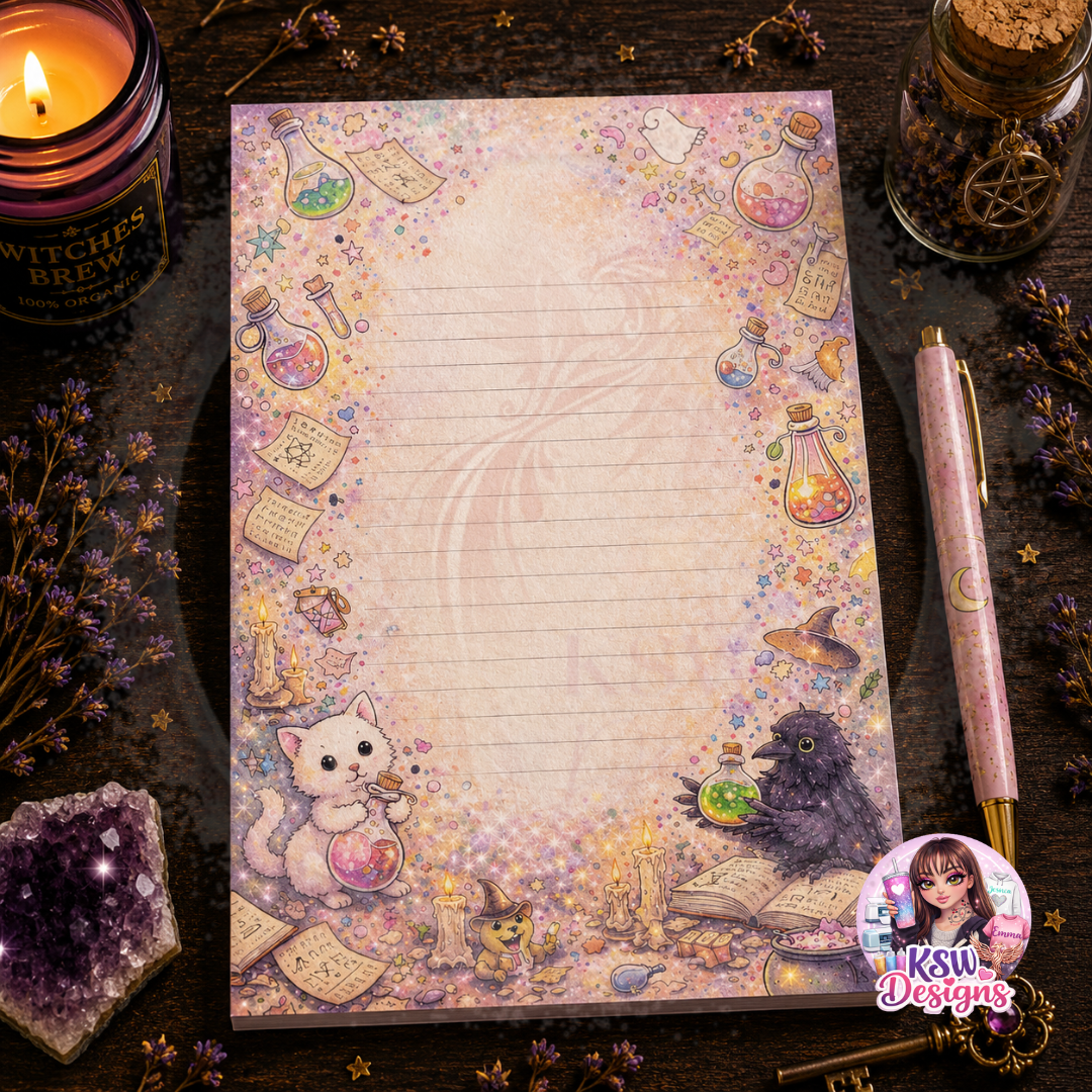 Cute Witchy Lined Notepad | A4 & A5 Kawaii Magic Writing Pad
