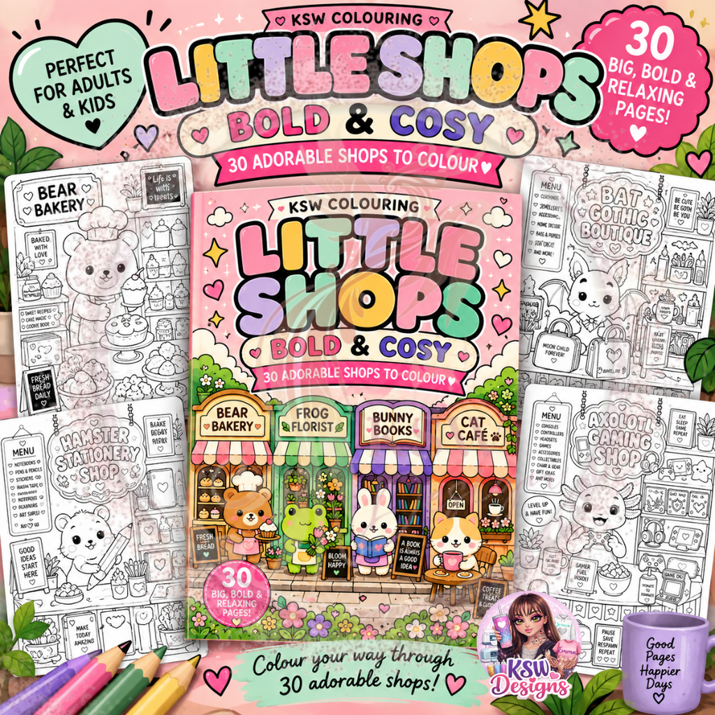 Little Shops Bold & Cosy Colouring Book – 30 Cute Shop Colouring Pages