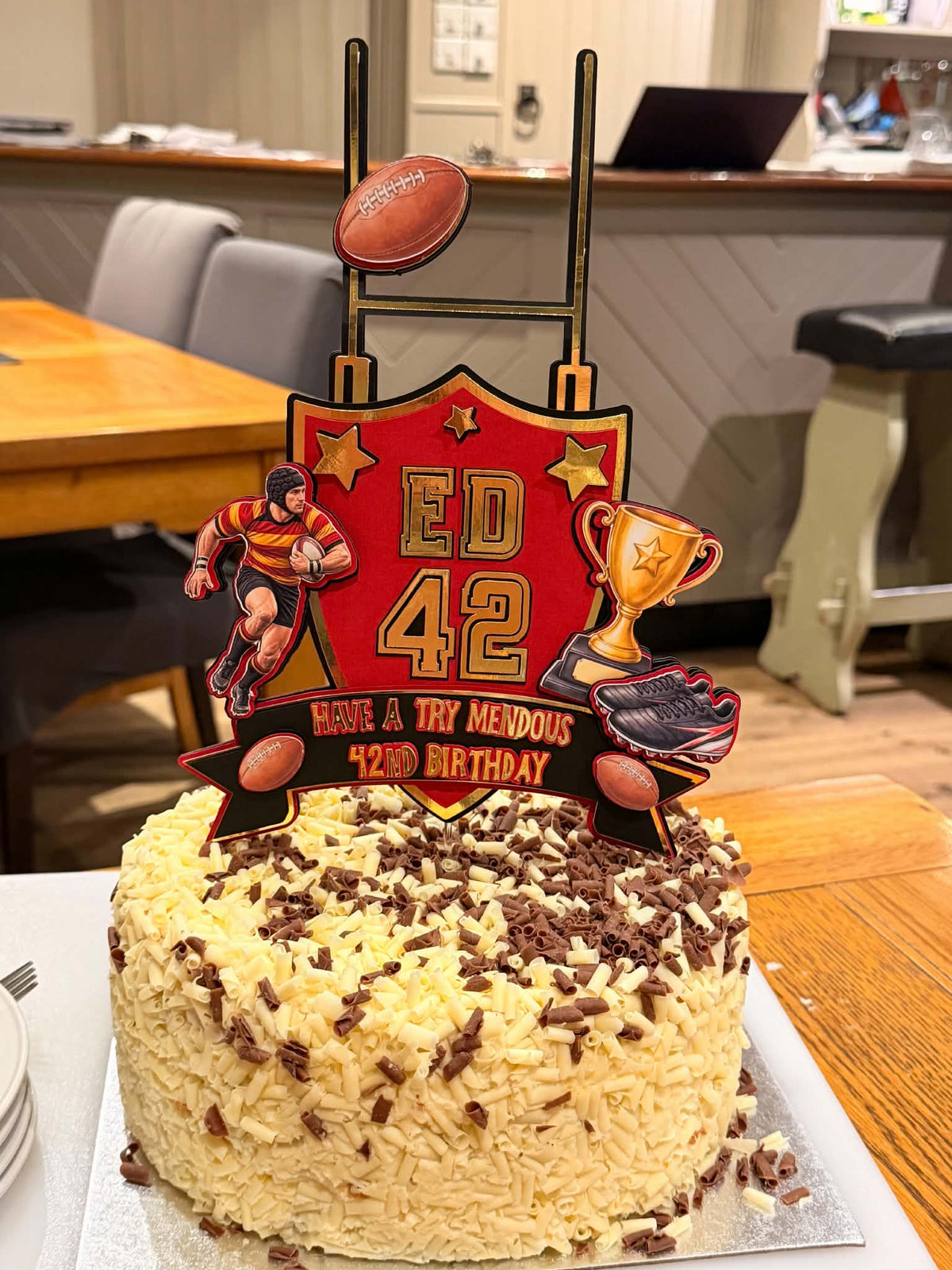 Personalised Rugby Birthday Cake Topper – Custom Name & Age
