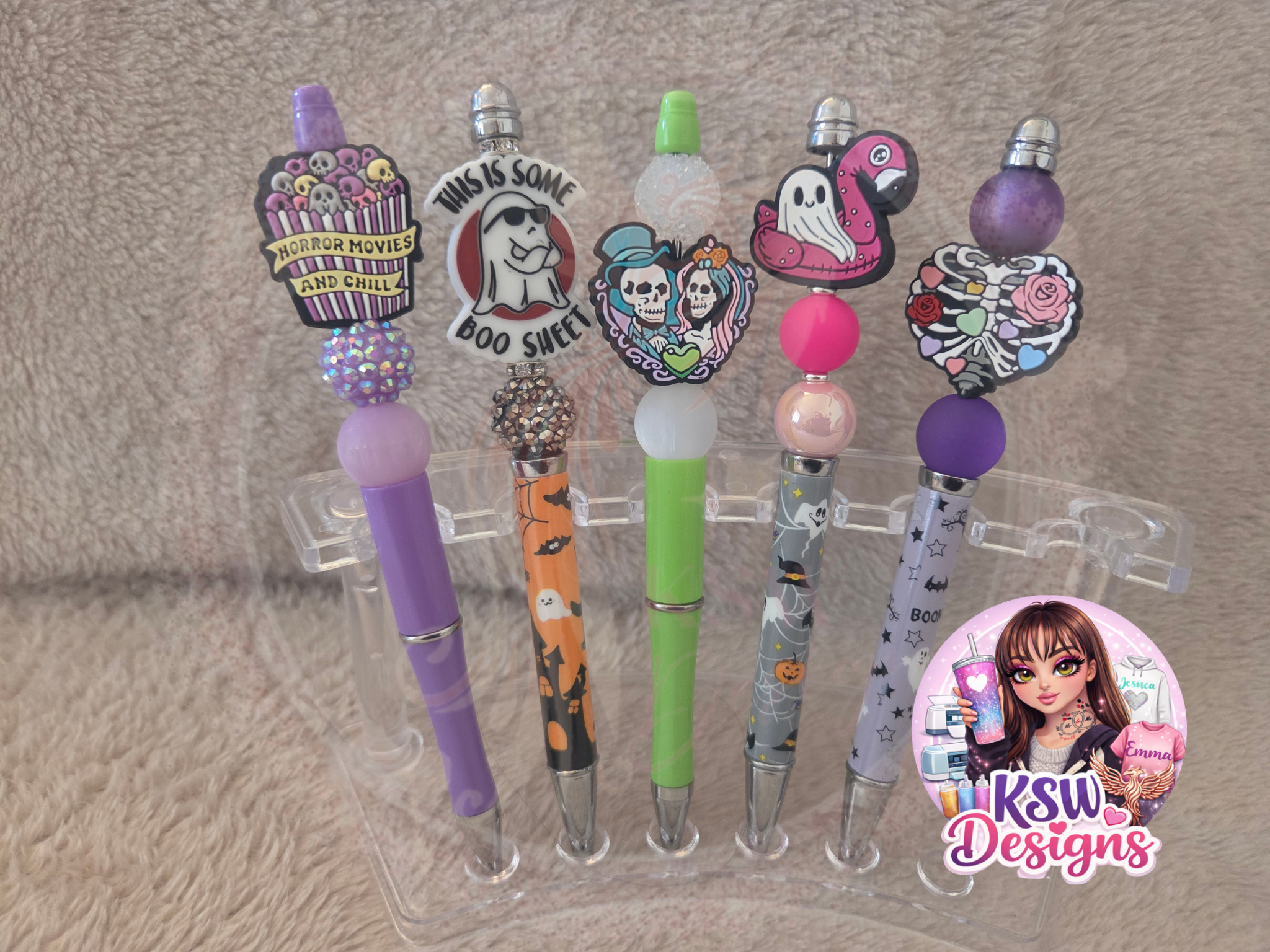 Spooky & Horror Beaded Pens – Halloween, Ghosts & Skeleton Designs