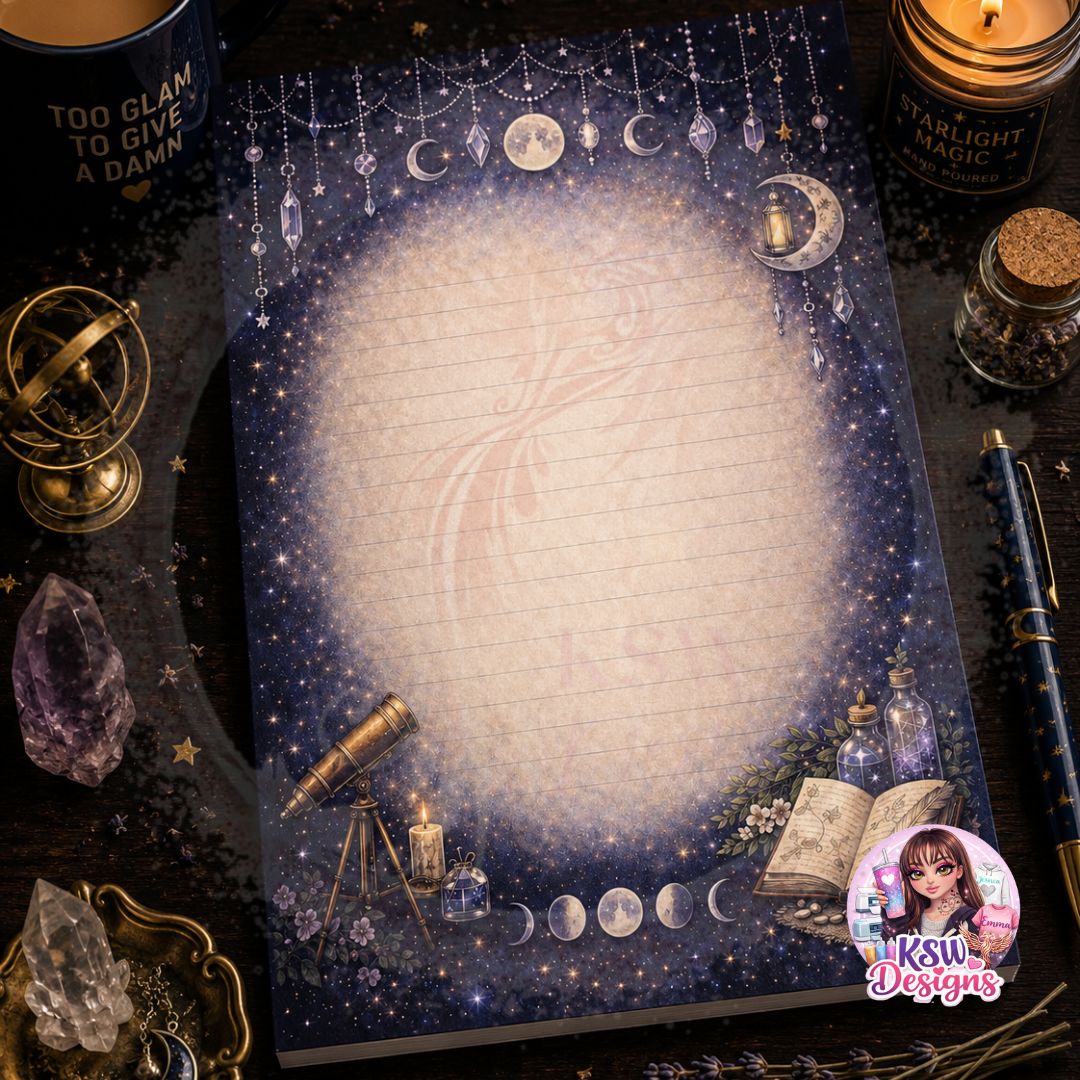 Celestial Moon Lined Notepad | A4 & A5 Cosmic Writing Pad