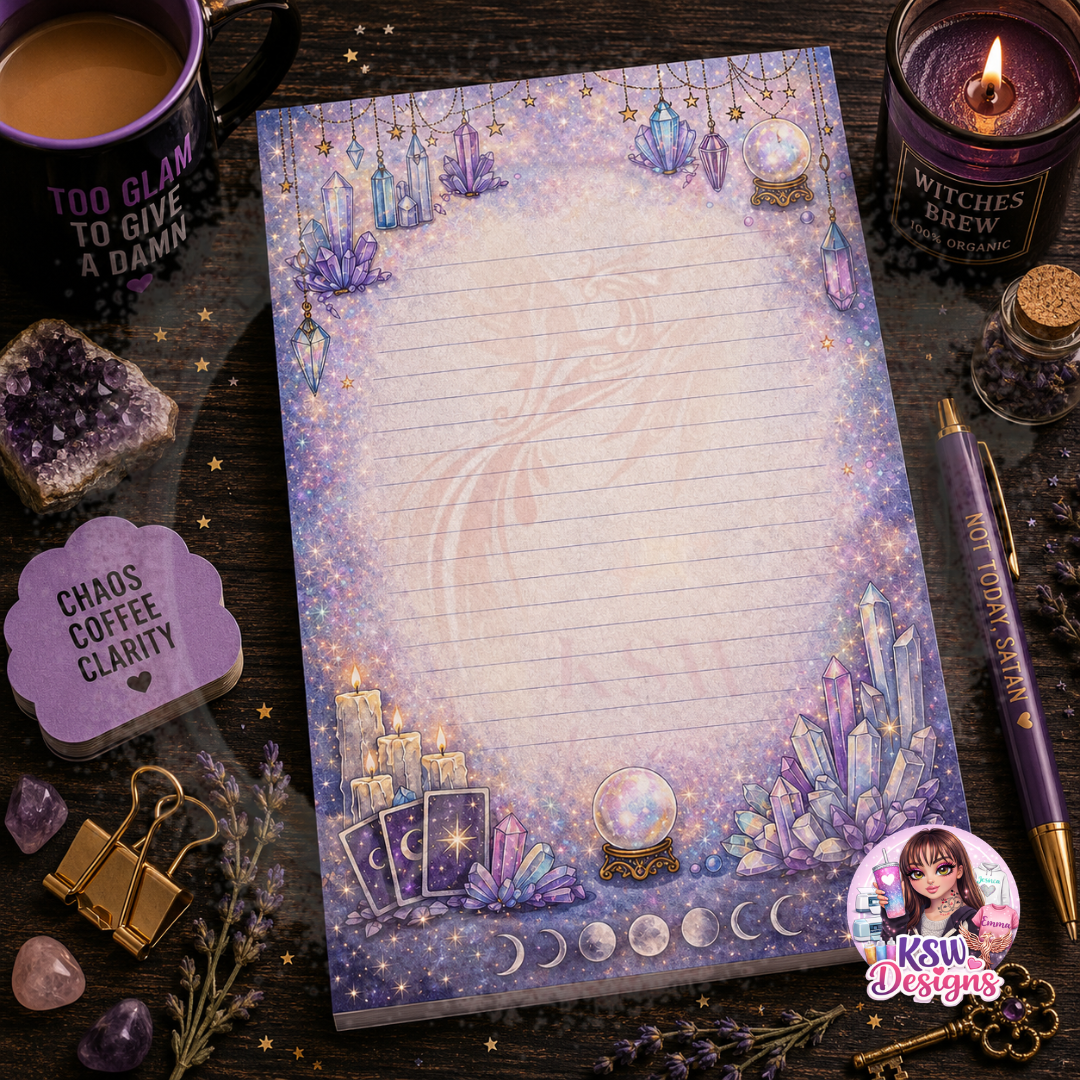 Crystal & Tarot Lined Notepad | A4 & A5 Celestial Writing Pad