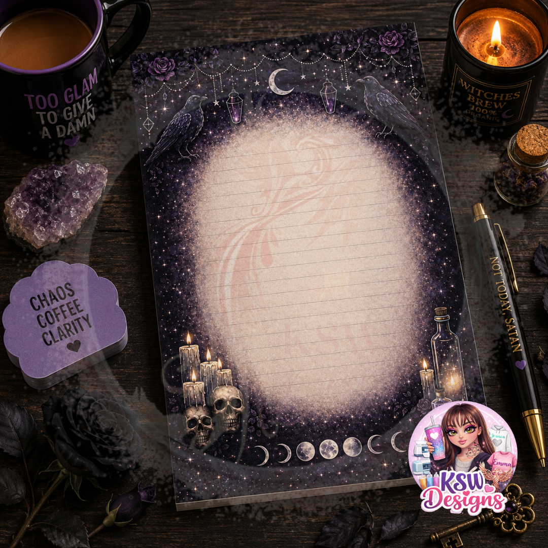 Gothic Raven Lined Notepad | A4 & A5 Dark Witchy Writing Pad