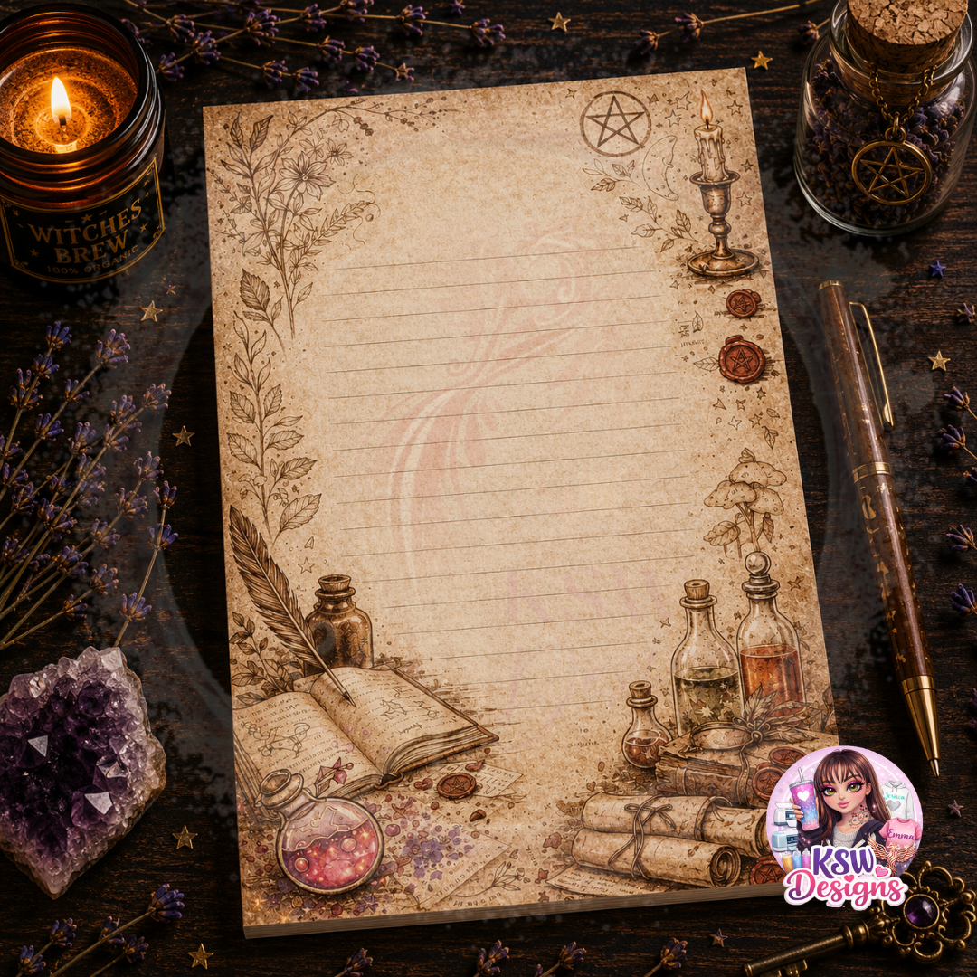 Vintage Grimoire Lined Notepad | A4 & A5 Witchcraft Writing Pad