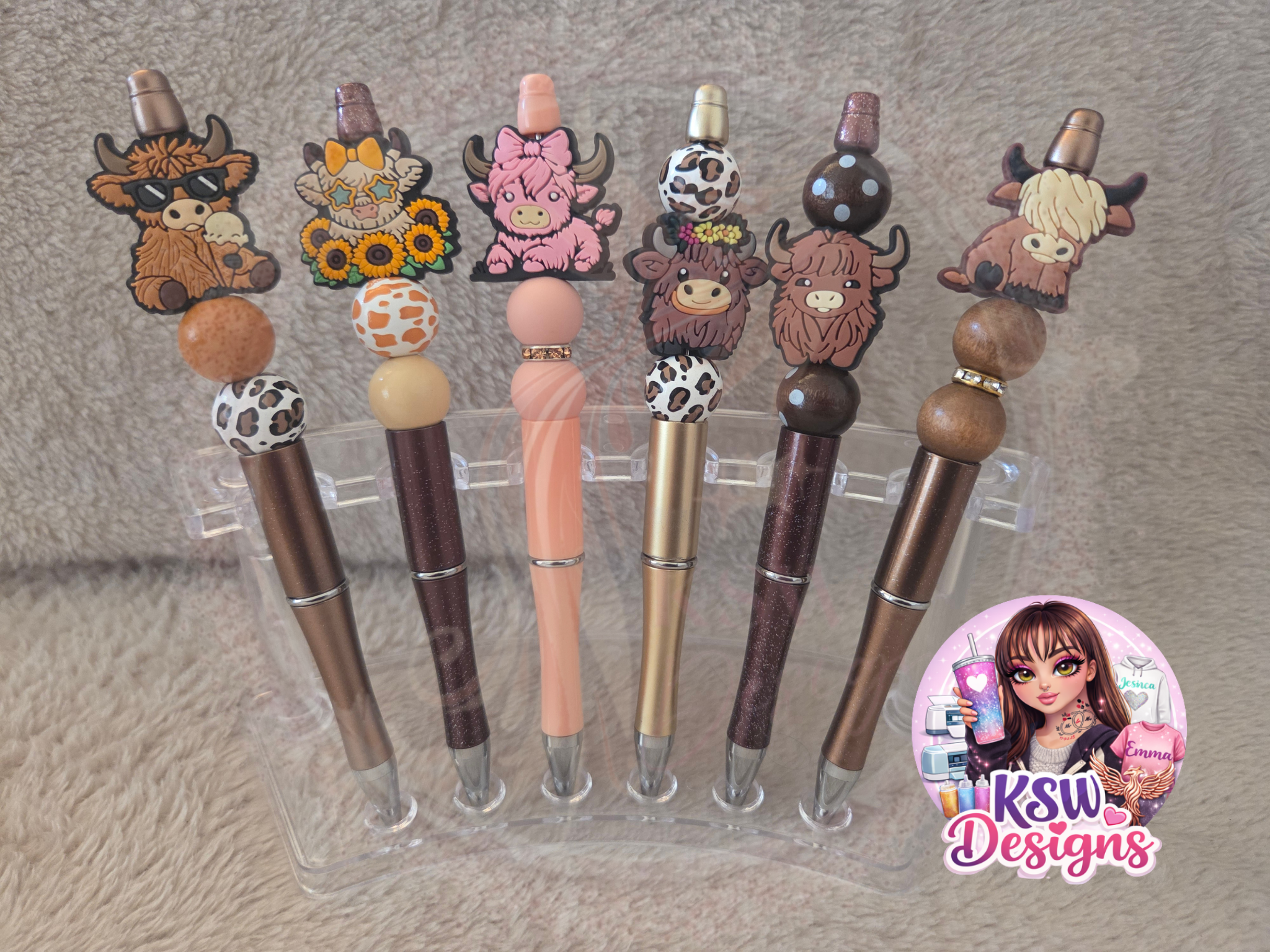 Highland Cow Beaded Pens – Cute Country Ready to Ship Pens