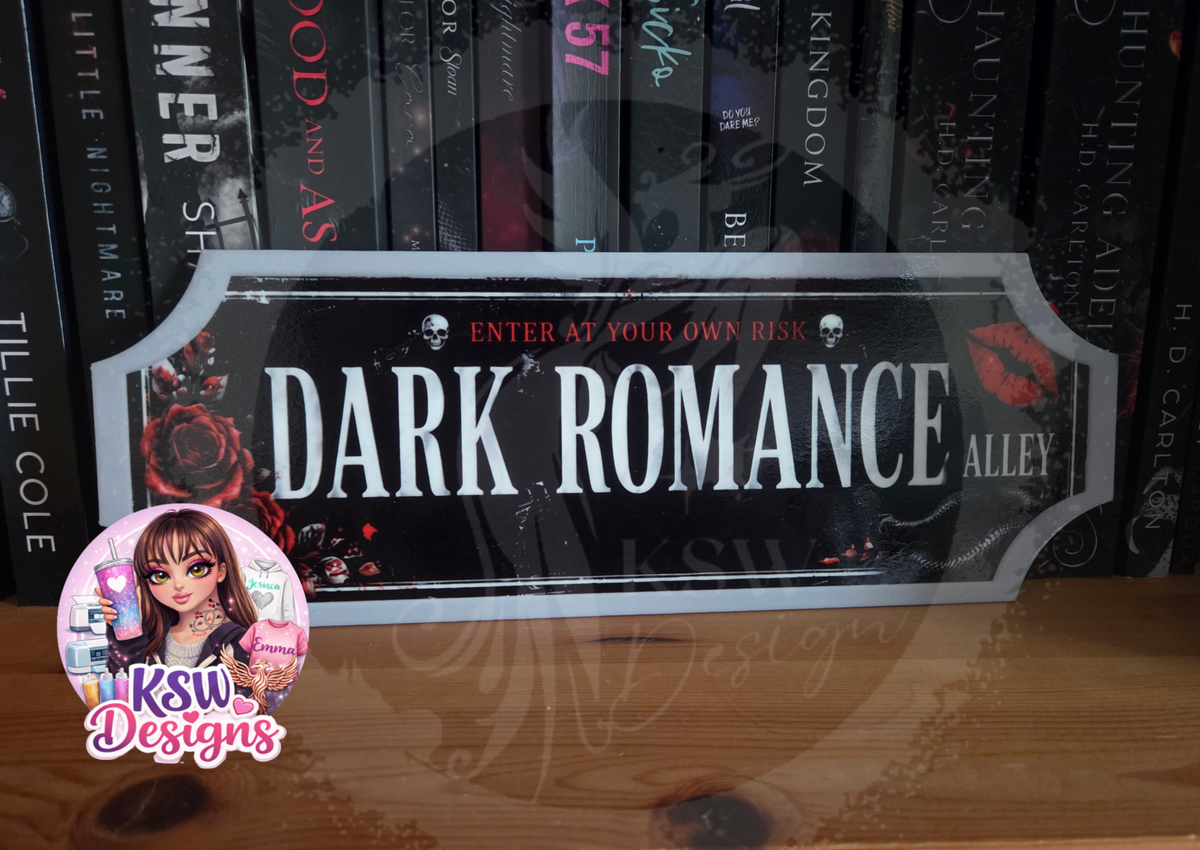 Dark Romance Alley Acrylic Shelf Sign – Dark Romance Reader Decor