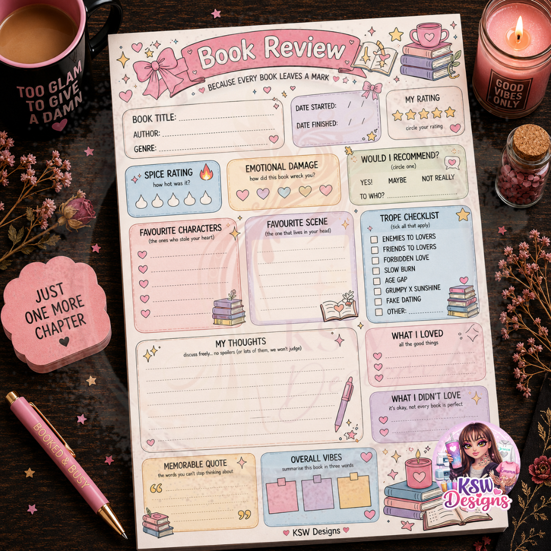 Pastel Book Review Notepad | A4 & A5 Book Review & Reading Journal Pad