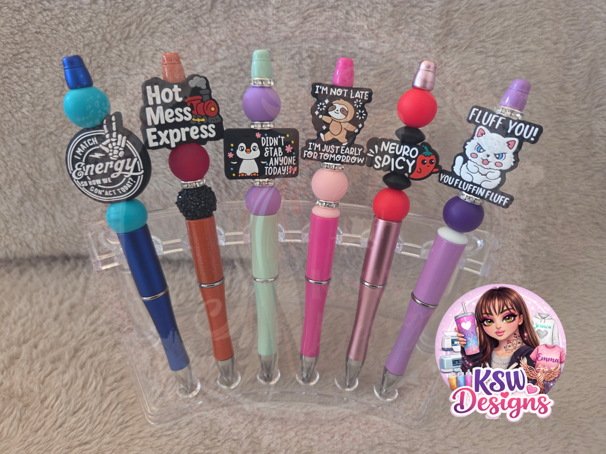Funny & Sarcastic Beaded Pens – Relatable Ready to Ship Pens