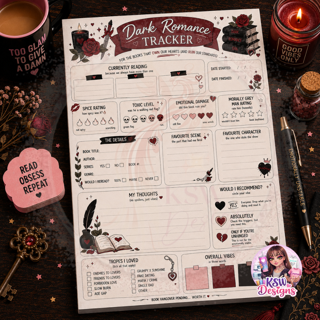 Dark Romance Tracker Notepad | A4 & A5 Book Review & Reading Journal Pad
