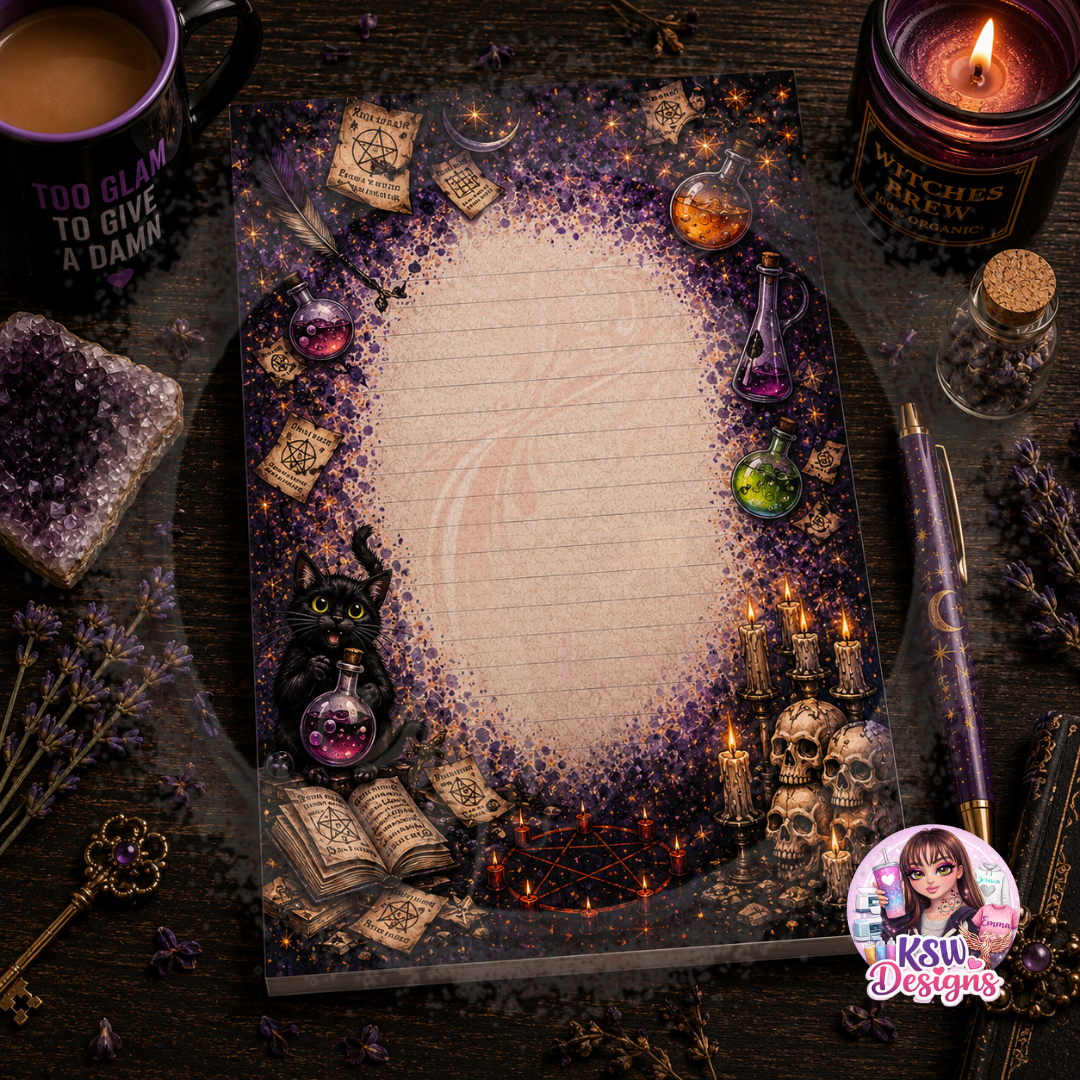Dark Witchcraft Lined Notepad | A4 & A5 Gothic Writing Pad